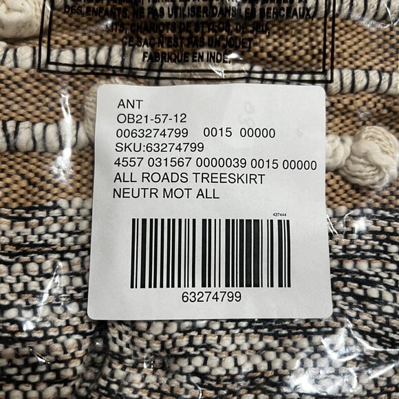 NEW Anthropologie All Roads Textured Tree Skirt Tasseled Cream Black Rustic Boho - Picture 6 of 6